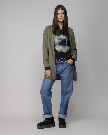 KHAKI WOMEN'S LONG ZIP CARDIGAN 2D25FW4587KA0705