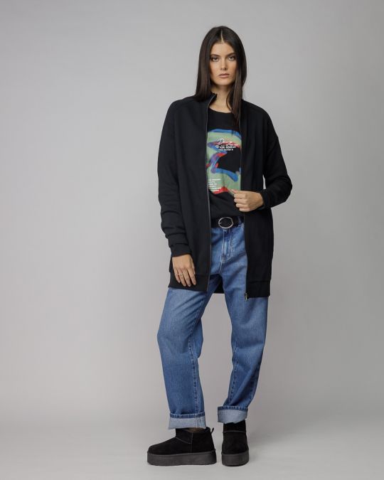 BLACK WOMEN'S LONG ZIP CARDIGAN 2D25FW4587KA0705