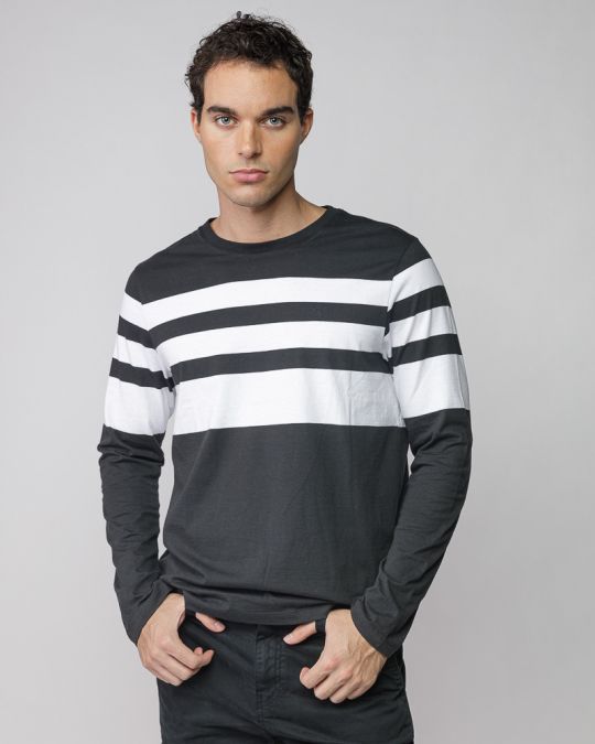 BLACK MEN'S LONG SLEEVE STRIPED T-SHIRT 1D25FW4009LS0105