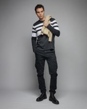 BLACK MEN'S LONG SLEEVE STRIPED T-SHIRT