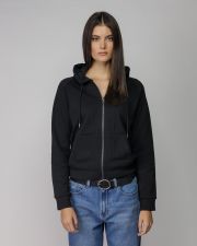 BLACK WOMEN'S HOODED ZIP SWEATER