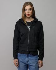 BLACK WOMEN'S HOODED ZIP SWEATER