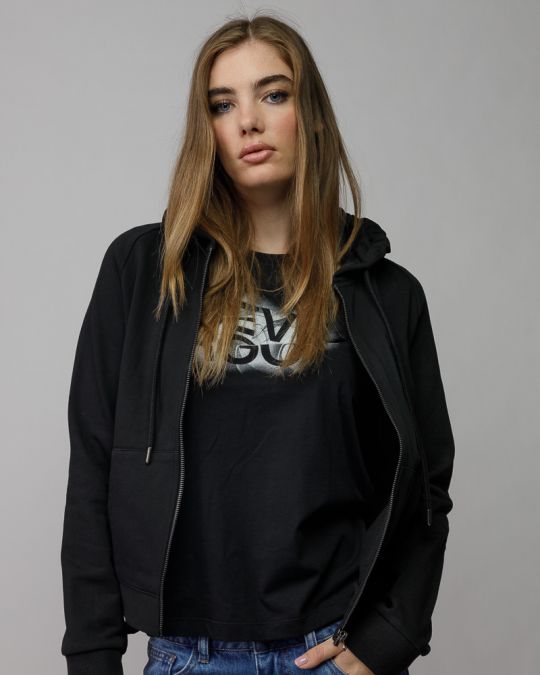 BLACK WOMEN'S HOODED ZIP SWEATER 2D25FW4588KA0705