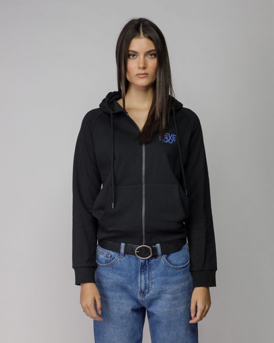 BLACK WOMEN'S HOODED ZIP SWEATER 2D25FW4588KA0705