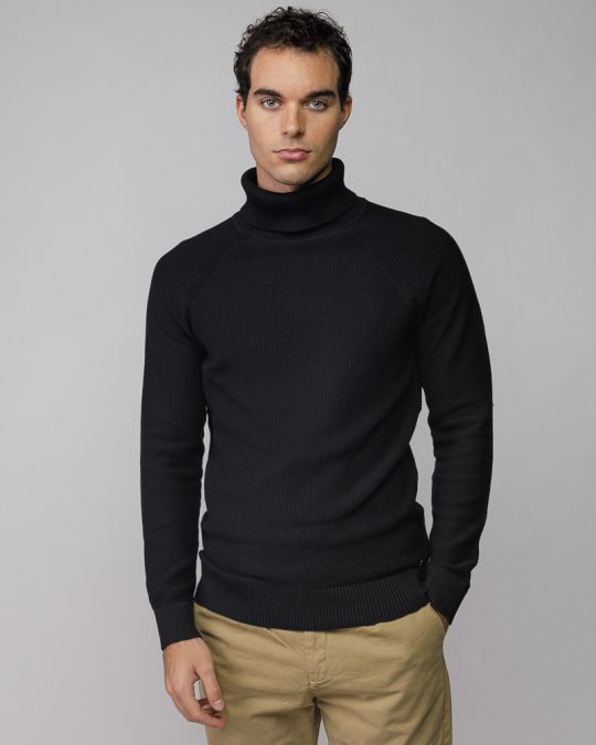 BLACK MEN'S KNITTED TURTLENECK SWEATER 1D25FW6017LS1101