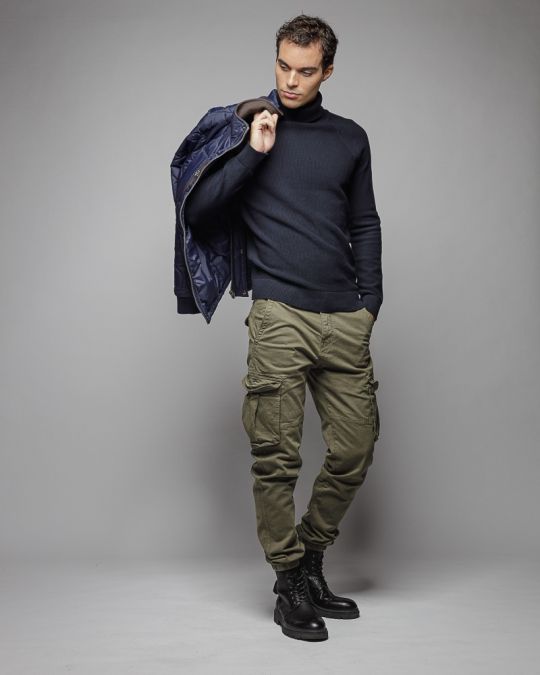 BLUE MEN'S KNITTED TURTLENECK SWEATER 1D25FW6017LS1101