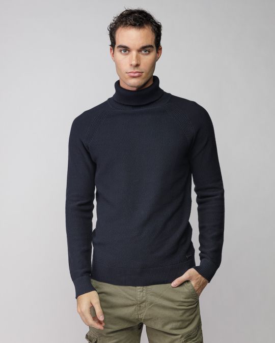 BLUE MEN'S KNITTED TURTLENECK SWEATER 1D25FW6017LS1101