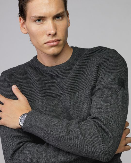 BLACK MEN'S KNITTED SWEATER 1D25FW6026LS1101