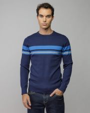 BLUE MEN'S STRIPED KNITTED SWEATER