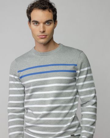 GREY MEN'S STRIPED KNITTED SWEATER 1D25FW6028LS1101