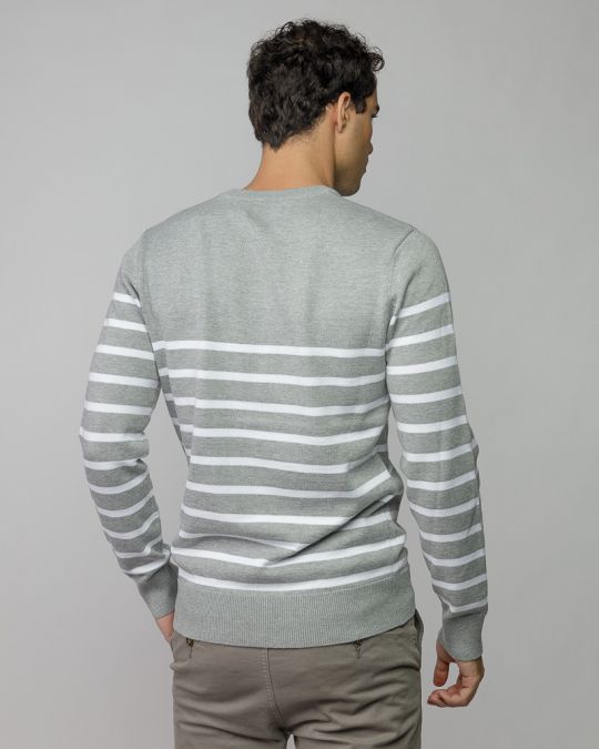 GREY MEN'S STRIPED KNITTED SWEATER 1D25FW6028LS1101