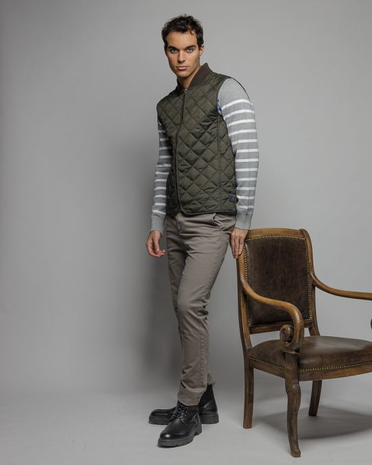 GREY MEN'S STRIPED KNITTED SWEATER 1D25FW6028LS1101