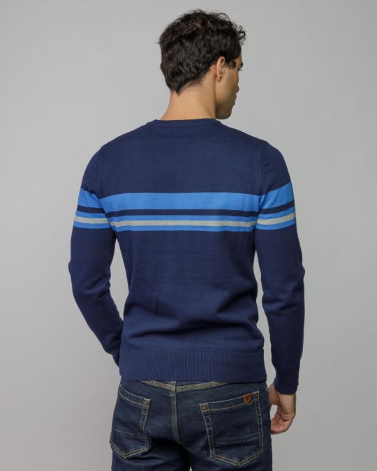 BLUE MEN'S STRIPED KNITTED SWEATER 1D25FW6028LS1101