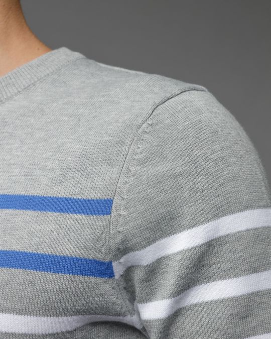 GREY MEN'S STRIPED KNITTED SWEATER 1D25FW6028LS1101