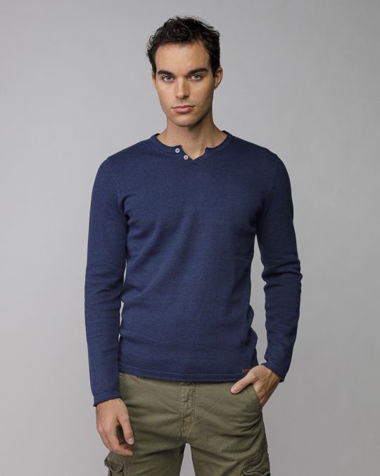BLUE MEN'S THIN KNITTED SWEATER 1D25FW6027LS1101