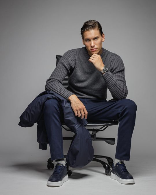 GREY MEN'S KNITTED SWEATER 1D25FW6012LS1101