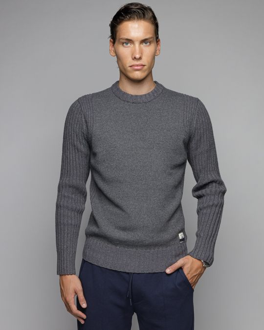 GREY MEN'S KNITTED SWEATER 1D25FW6012LS1101