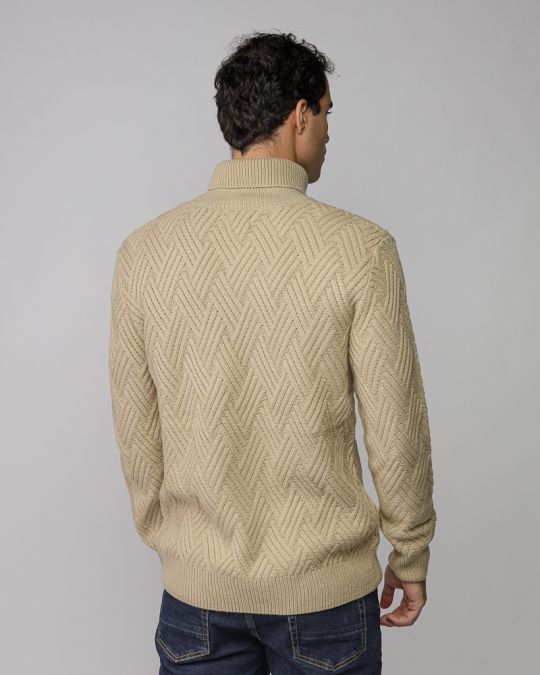 BEIGE MEN'S KNITTED TURTLENECK SWEATER 1D25FW6036LS1101