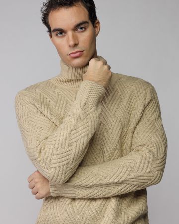 BEIGE MEN'S KNITTED TURTLENECK SWEATER 1D25FW6036LS1101
