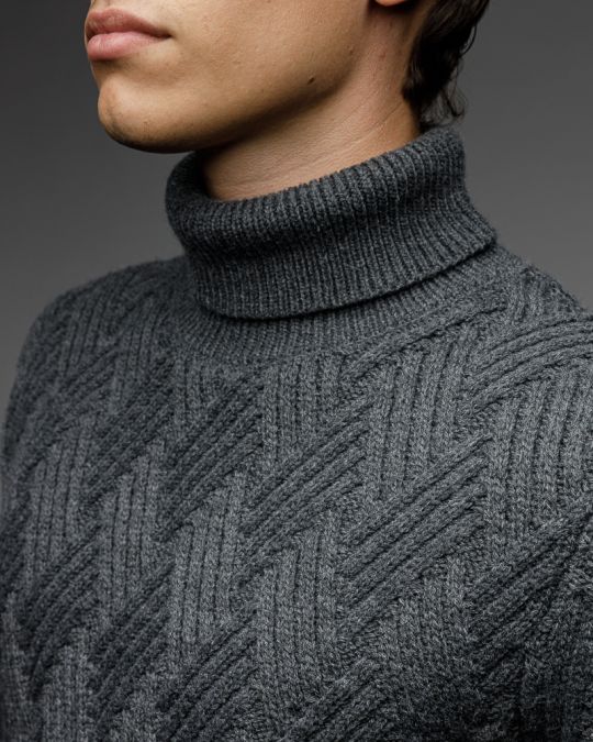 GREY MEN'S KNITTED TURTLENECK SWEATER 1D25FW6036LS1101