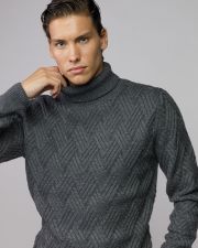 GREY MEN'S KNITTED TURTLENECK SWEATER