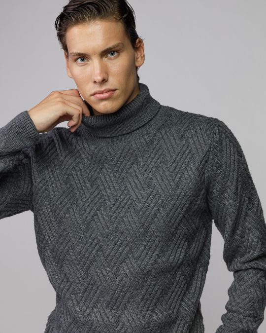 GREY MEN'S KNITTED TURTLENECK SWEATER 1D25FW6036LS1101