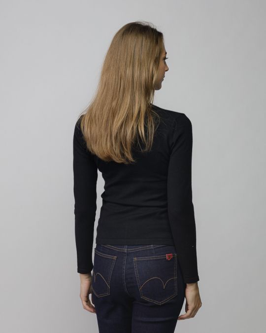 BLACK WOMEN'S KNITTED SWEATER 2D25FW6522LS1101