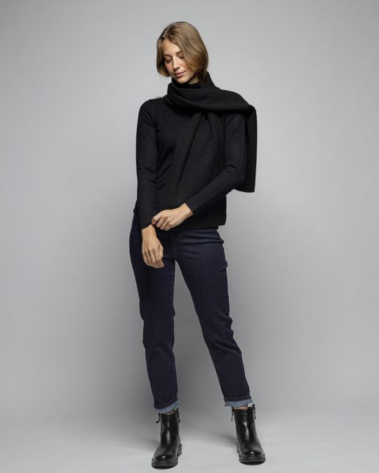 BLACK WOMEN'S KNITTED TURTLENECK SWEATER 2D25FW6540LS1101