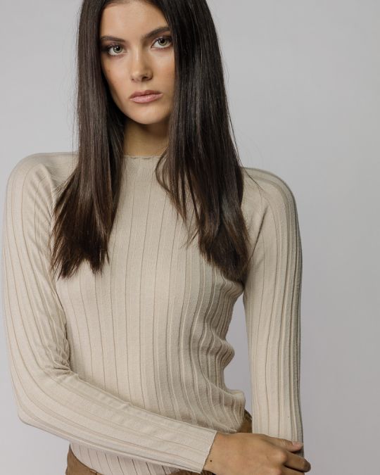 BEIGE WOMEN'S KNITTED SWEATER 2D25FW6544LS1101