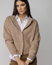 BROWN WOMEN'S KNITTED BUTTON CARDIGAN