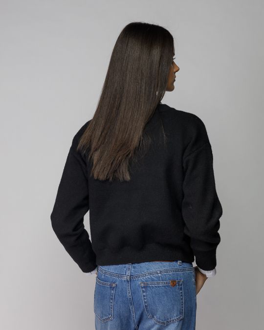 BLACK WOMEN'S KNITTED BUTTON CARDIGAN 2D25FW6554KA1101