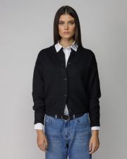 BLACK WOMEN'S KNITTED BUTTON CARDIGAN