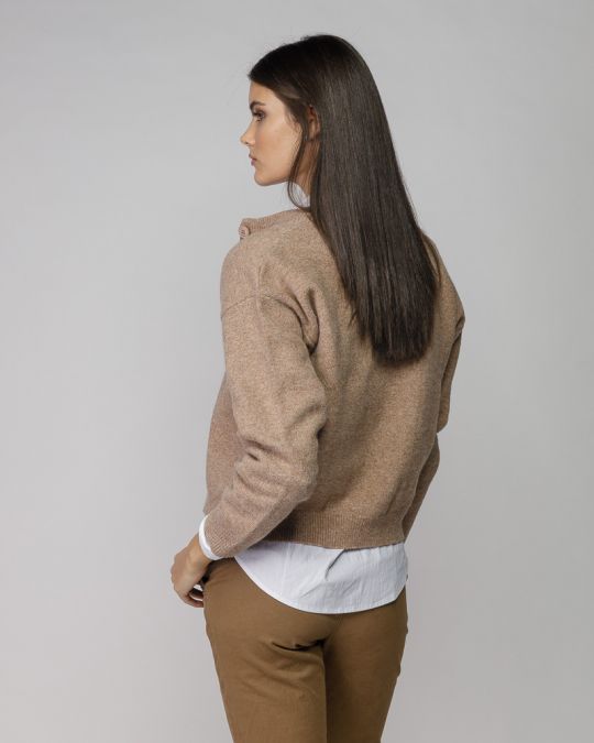 BROWN WOMEN'S KNITTED BUTTON CARDIGAN 2D25FW6554KA1101