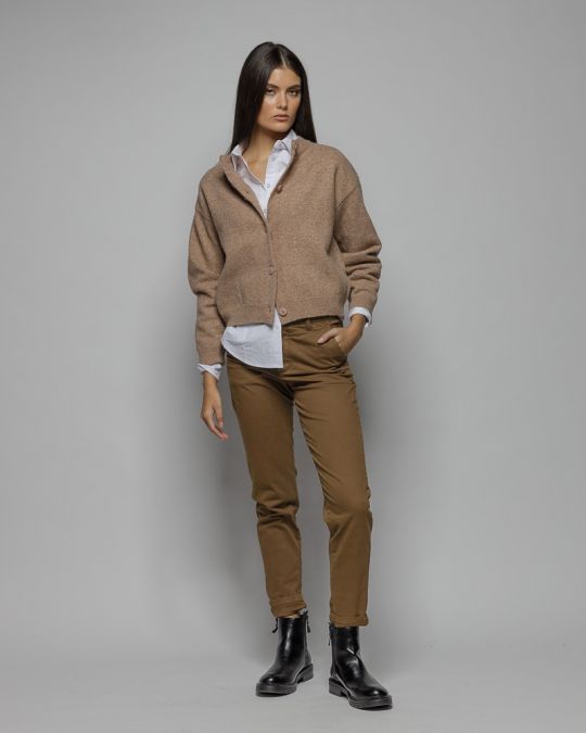 BROWN WOMEN'S KNITTED BUTTON CARDIGAN 2D25FW6554KA1101