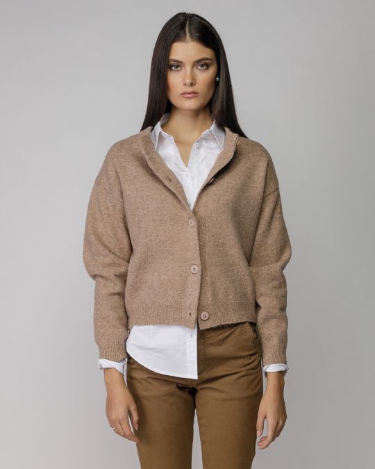 BROWN WOMEN'S KNITTED BUTTON CARDIGAN 2D25FW6554KA1101