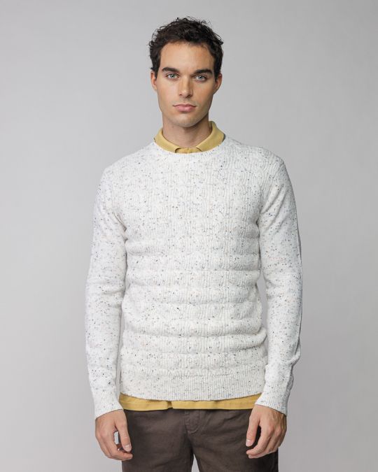 WHITE MEN'S KNITTED SWEATER 1D25FW6035LS1101