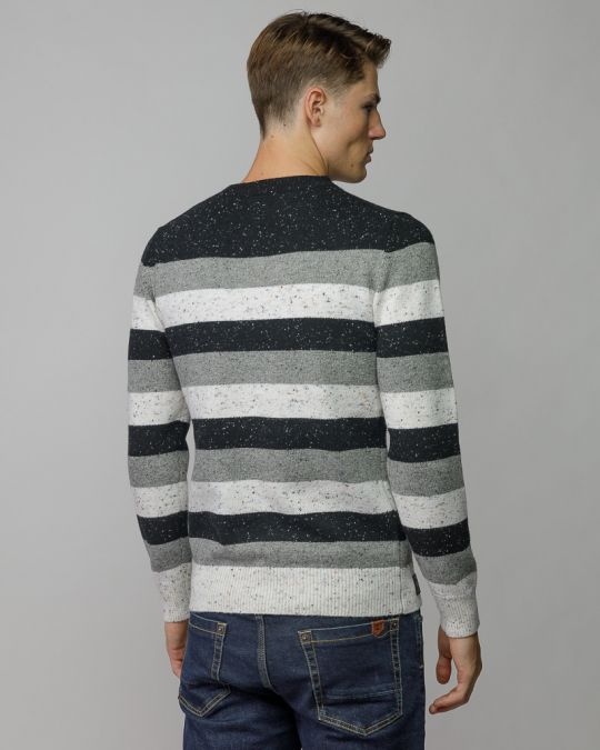 BLACK MEN'S STRIPED KNITTED SWEATER 1D25FW6034LS1101