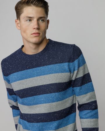 BLUE MEN'S STRIPED KNITTED SWEATER 1D25FW6034LS1101