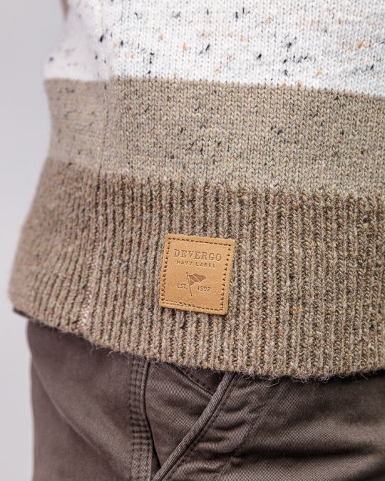 BEIGE MEN'S STRIPED KNITTED SWEATER 1D25FW6034LS1101