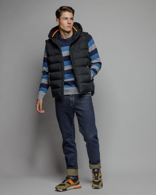 BLUE MEN'S STRIPED KNITTED SWEATER 1D25FW6034LS1101