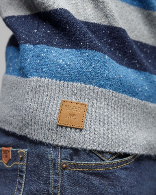 BLUE MEN'S STRIPED KNITTED SWEATER 1D25FW6034LS1101