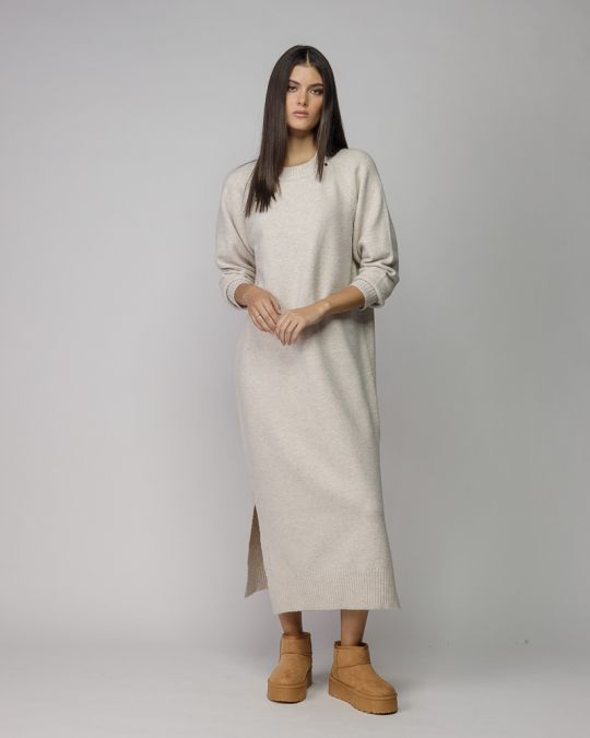 BEIGE WOMEN'S KNITTED DRESS 2D25FW9556DR1101
