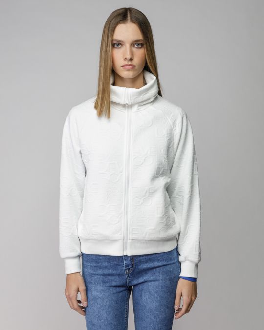 WHITE WOMEN'S ZIP JACQUARD SWEATER 2D25FW4597KA1201