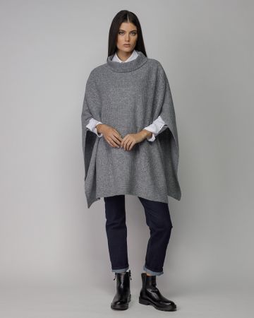GREY WOMEN'S KNITTED PONCHO 2D25FW6568SL1101