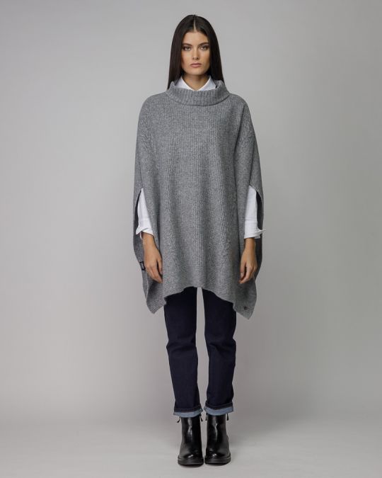 GREY WOMEN'S KNITTED PONCHO 2D25FW6568SL1101
