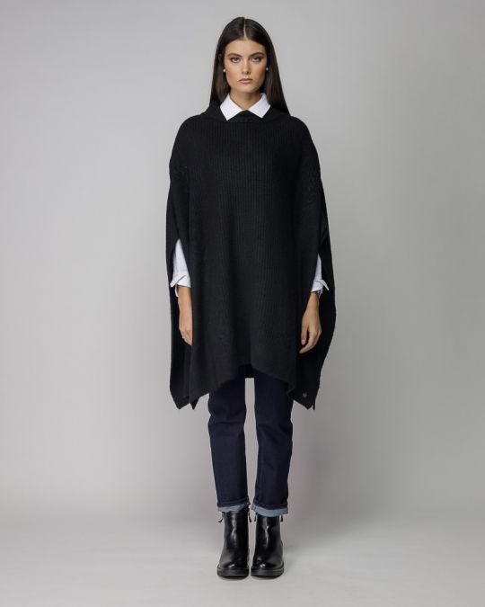 BLACK WOMEN'S KNITTED PONCHO 2D25FW6568SL1101