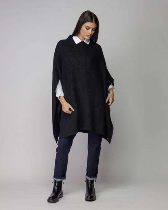 BLACK WOMEN'S KNITTED PONCHO 2D25FW6568SL1101