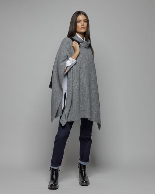 GREY WOMEN'S KNITTED PONCHO 2D25FW6568SL1101