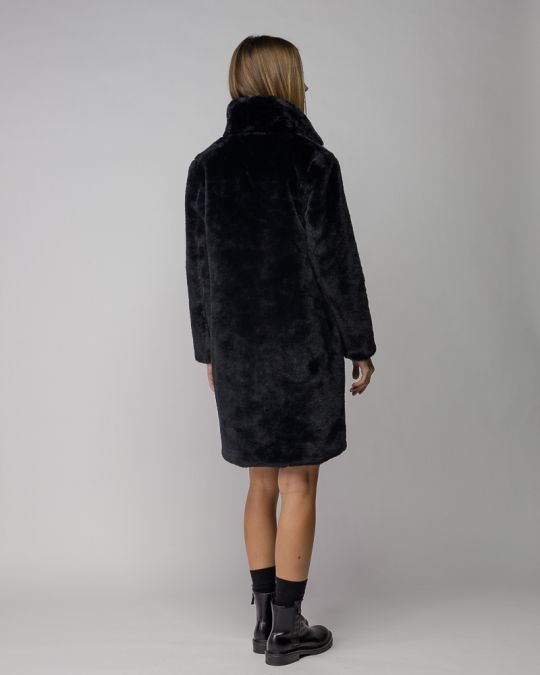 BLACK WOMEN'S LONG FAUX FUR COAT 2D25FW3597KA1200