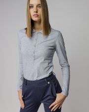 GREY WOMEN'S LONG SLEEVE POLO SHIRT